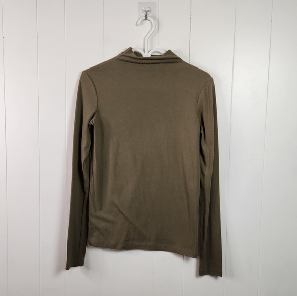 Oak + Fort Taupe Brown Mock Neck Long Sleeve Knit Top Thin Sweater Size XS Basic - Picture 9 of 9